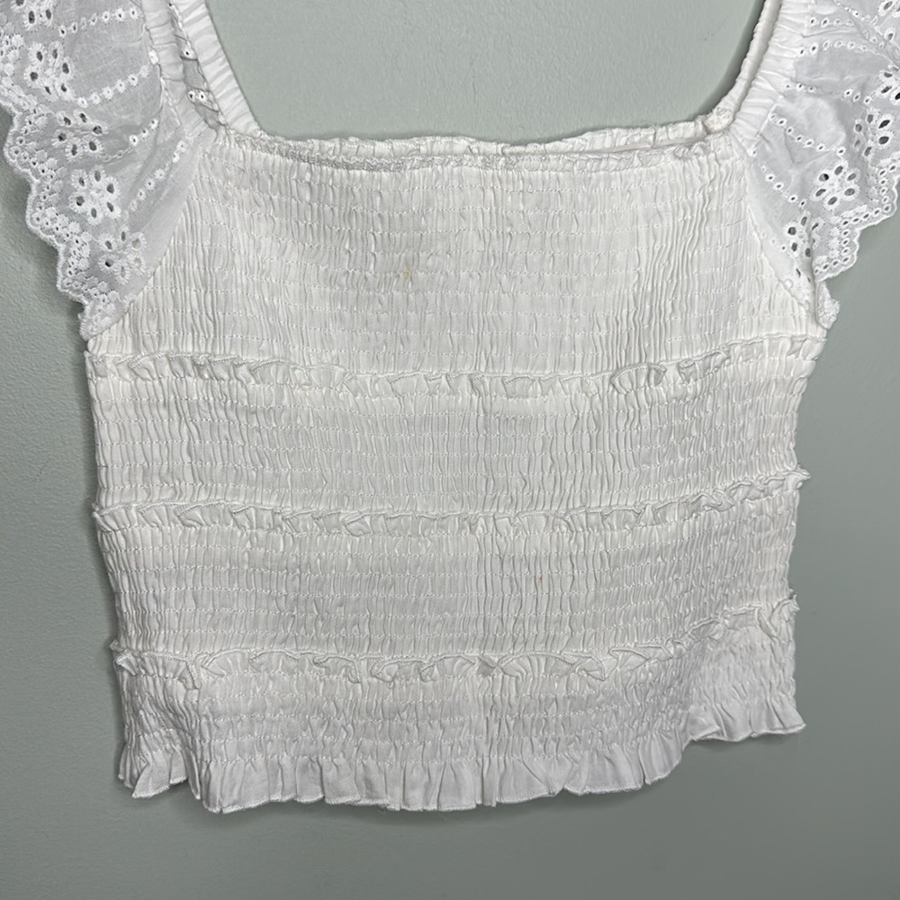 Love Riche White Eyelet Smocked Boho Cropped Top White Sz Large! - Picture 3 of 6